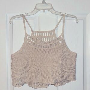 Beige Boho Inspired Crochet Women’s Sleeveless Top Medium